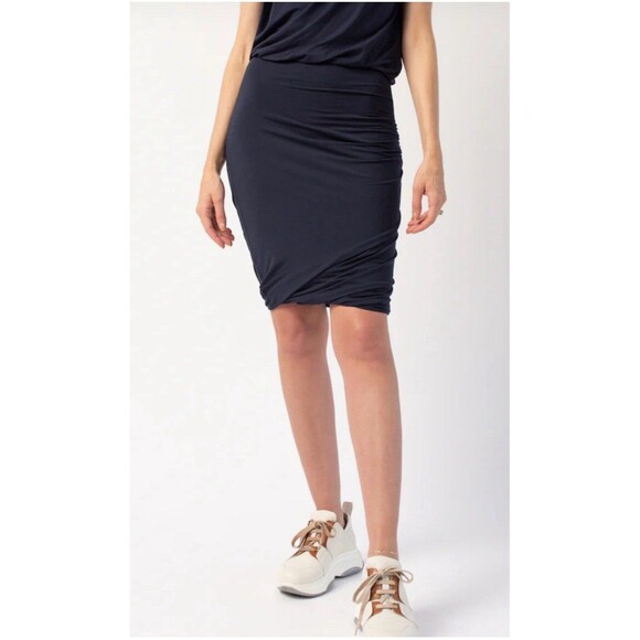 Frame navy shirred ruched stretch pencil skirt Size‎ Small - Picture 1 of 11